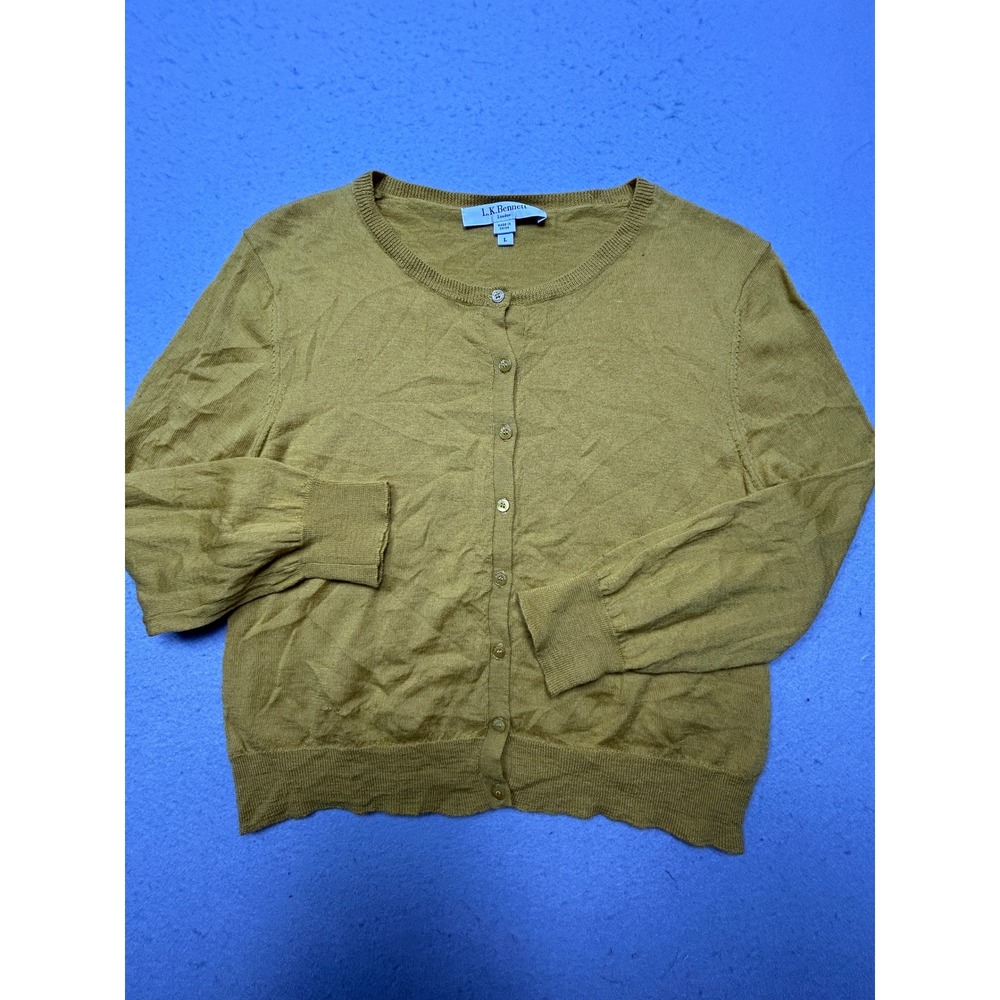 L.K.Bennett Cardigan 100% Merino Wool Mustard Yellow Large Womens